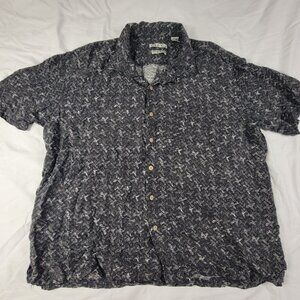 Batik Bay Mens 2XL Silk Button Up Short Sleeve Shirt Black Casual Summer Outdoor